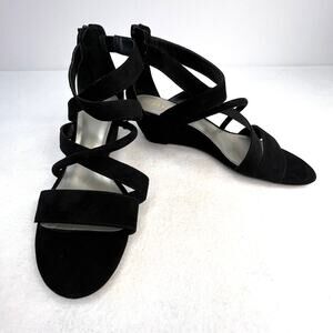 A.N.A. Women's 9M Black Faux Suede Gladiator Sandals Zip Wedge Heel Shoes